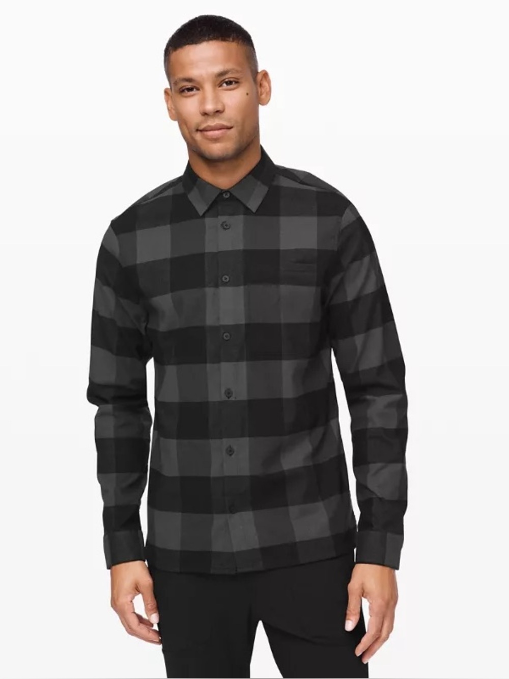 Lululemon Black & Charcoal Buffalo Plaid Button-Up Shirt